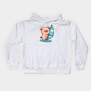 Cute pig Windsurfing Kids Hoodie